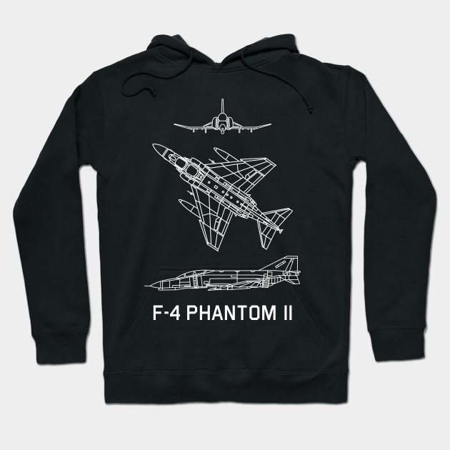 F-4 Phantom II American Jet Aircraft Fighter Bomber Plane Blueprints Hoodie by Battlefields